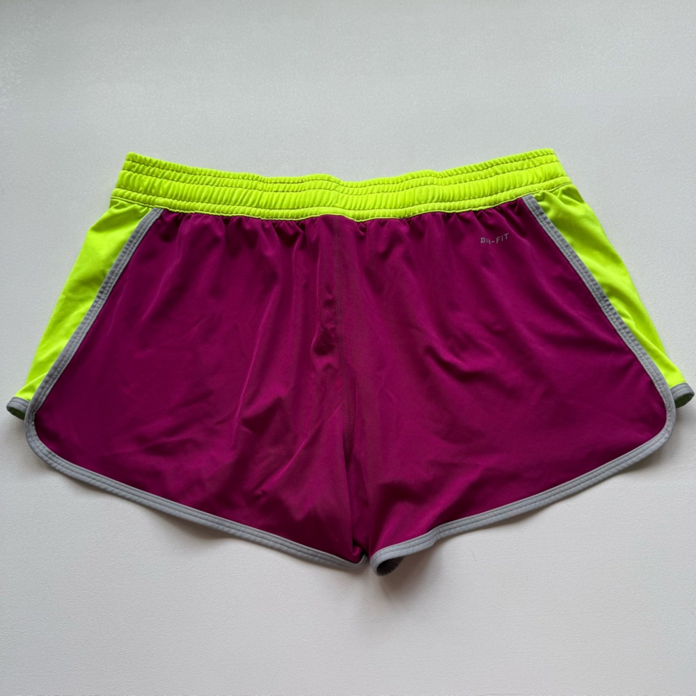 Nike Dri Fit Purple Fluorescent Yellow Running Shorts Womens Size Large - Picture 5 of 9